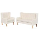 Sofa Set 2 Pieces Fabric Cream White