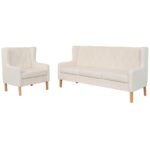 Sofa Set 2 Pieces Fabric Cream White