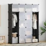 Modular Cabinet 14 Compartments Black and White 37x146x180.5 cm