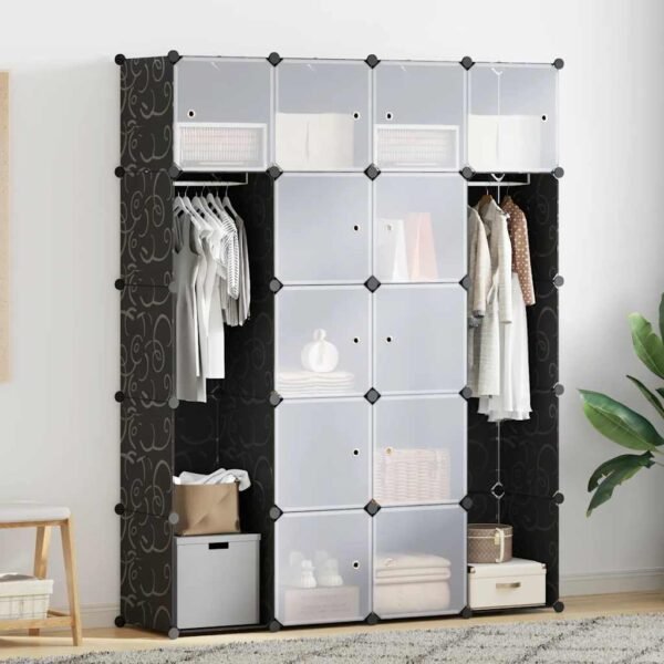 Modular Cabinet 14 Compartments Black and White 37x146x180.5 cm