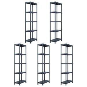 Storage Shelf Racks 5 pcs Black 125 kg 60x30x180 cm Plastic