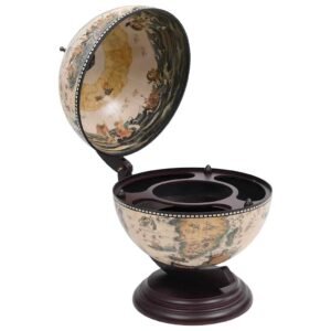 Tabletop Globe Bar Wine Stand Eucalyptus Wood White