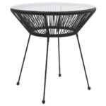 Garden Dining Table Black Ø70x74 cm Rattan and Glass