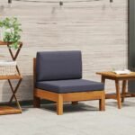 Middle Sofa with Dark Grey Cushions Solid Acacia Wood