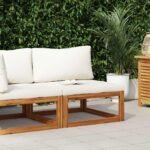 Sectional Middle Sofa & Cream White Cushion Solid Acacia Wood
