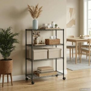 4-Tier Storage Shelf with Wheels 90x35x142 cm Black 200 kg