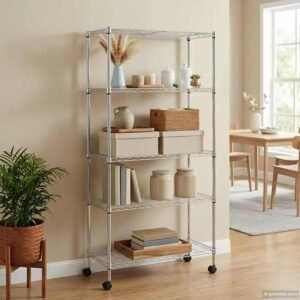 5-Tier Storage Shelf with Wheels 75x35x155 cm Chrome 250 kg
