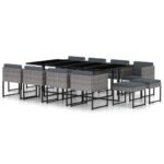13 Piece Garden Dining Set with Cushions Poly Rattan Grey