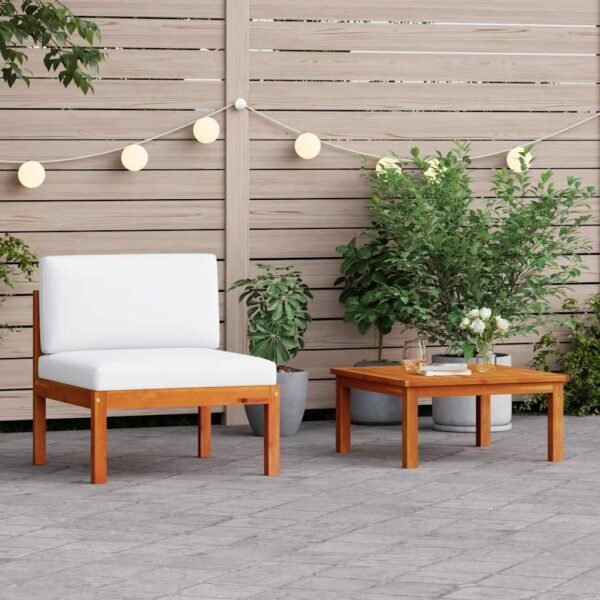 2 Piece Garden Lounge Set with Cushions Wood Acacia&Rope