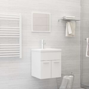 2 Piece Bathroom Furniture Set White Engineered Wood