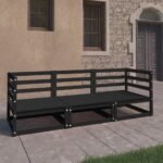 Garden 3-Seater Sofa Black Solid Pinewood