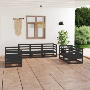 7 Piece Garden Lounge Set Black Solid Pinewood
