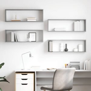 Wall Cube Shelves 4 pcs Concrete Grey 80x15x26.5 cm Engineered Wood