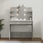 Dressing Table with LED Concrete Grey 96x40x142 cm