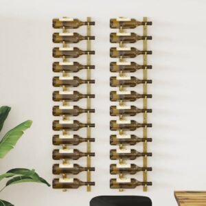 Wall Mounted Wine Rack for 12 Bottles 2 pcs Gold Iron