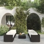 9 Piece Garden Lounge Set with Cushions Poly Rattan Black