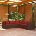 5 Piece Garden Lounge Set with Cushions Poly Rattan Brown