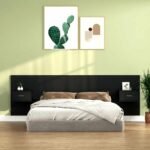 Bed Headboard with Cabinets Black Engineered Wood