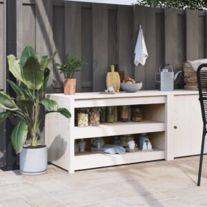 Outdoor Kitchen Cabinet MEPPEL White 106x55x64 cm Solid Wood Pine