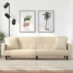 Sofa Bed with Cushions Cream Fabric