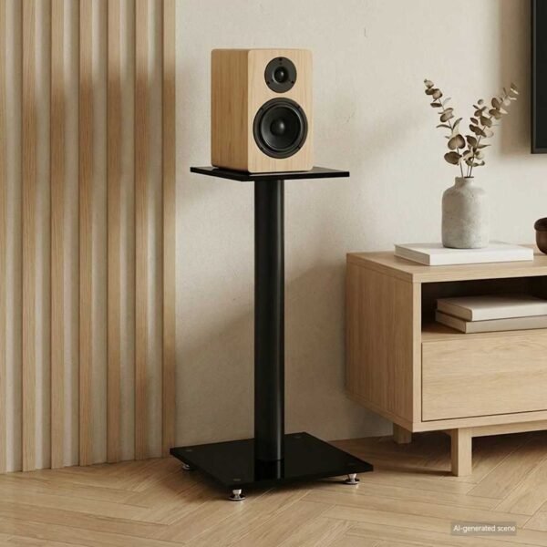 Speaker Stands 2 pcs Black Tempered Glass 1 Pillar Design