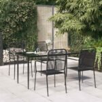 5 Piece Garden Dining Set Black Cotton Rope and Steel