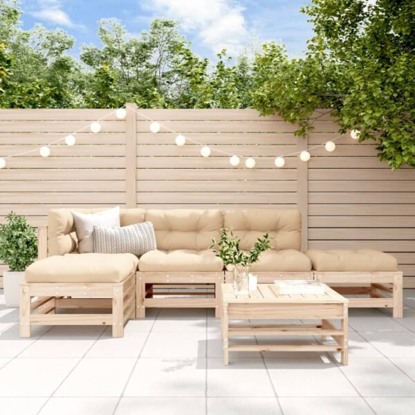 6 Piece Garden Lounge Set with Cushions Solid Wood