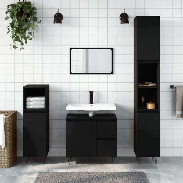 3 Piece Bathroom Furniture Set Black Engineered Wood