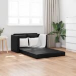 Floor Sofa Bed 2-in-1 Black 112x174x55 cm Faux Leather