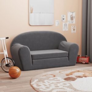 Kids' Sofa Bed 2-Seater Anthracite Soft Plush