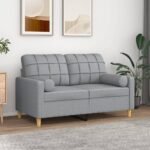 2-Seater Sofa with Throw Pillows Light Grey 120 cm Fabric