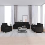 3 Piece Sofa Set with Cushions Black Fabric