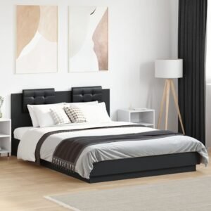 Bed Frame with LED without Mattress Black 150x200 cm