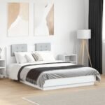 Bed Frame with LED without Mattress White 135x190 cm