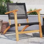 Garden Chairs 2 pcs Black Poly Rattan and Acacia Wood