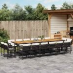 17 Piece Garden Dining Set with Cushions Black Poly Rattan