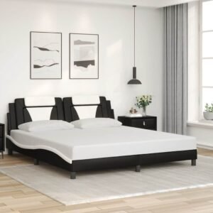 Bed Frame "Viana" without Mattress Black and White 180x200 cm King Faux Leather