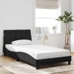 Bed Frame without Mattress "Hanko" Black 107x203 cm King Single Velvet