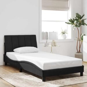 Bed Frame without Mattress "Hanko" Black 107x203 cm King Single Velvet