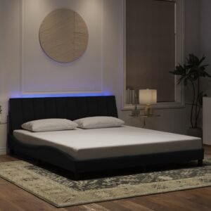 Bed Frame with LED without Mattress "Hanko" Black 180x200 cm King Velvet