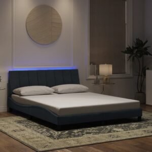 Bed Frame with LED without Mattress "Hanko" Dark Grey 152x203 cm Queen Velvet