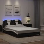 Bed Frame "Viana" with LED without Mattress Black and White 137x190 cm