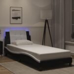 Bed Frame with LED without Mattress "Zadar" Black and White 90x190 cm