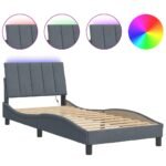 Bed Frame with LED without Mattress "Hanko" Dark Grey 90x190 cm Velvet