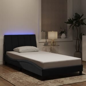 Bed Frame with LED without Mattress "Hanko" Black 107x203 cm King Single Velvet