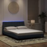 Bed Frame with LED without Mattress "Hanko" Dark Grey 152x203 cm Queen Velvet