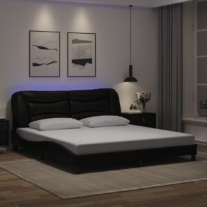 Bed Frame with LED without Mattress "Hvar" Black 180x200 cm