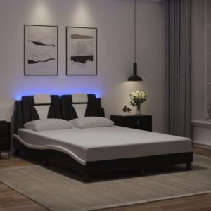 Bed Frame "Viana" with LED without Mattress Black and White 137x190 cm
