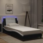 Bed Frame with LED without Mattress "Zadar" Black and White 90x190 cm
