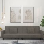 2-Seater Sofa Bed with Two Pillows Dark Grey Velvet